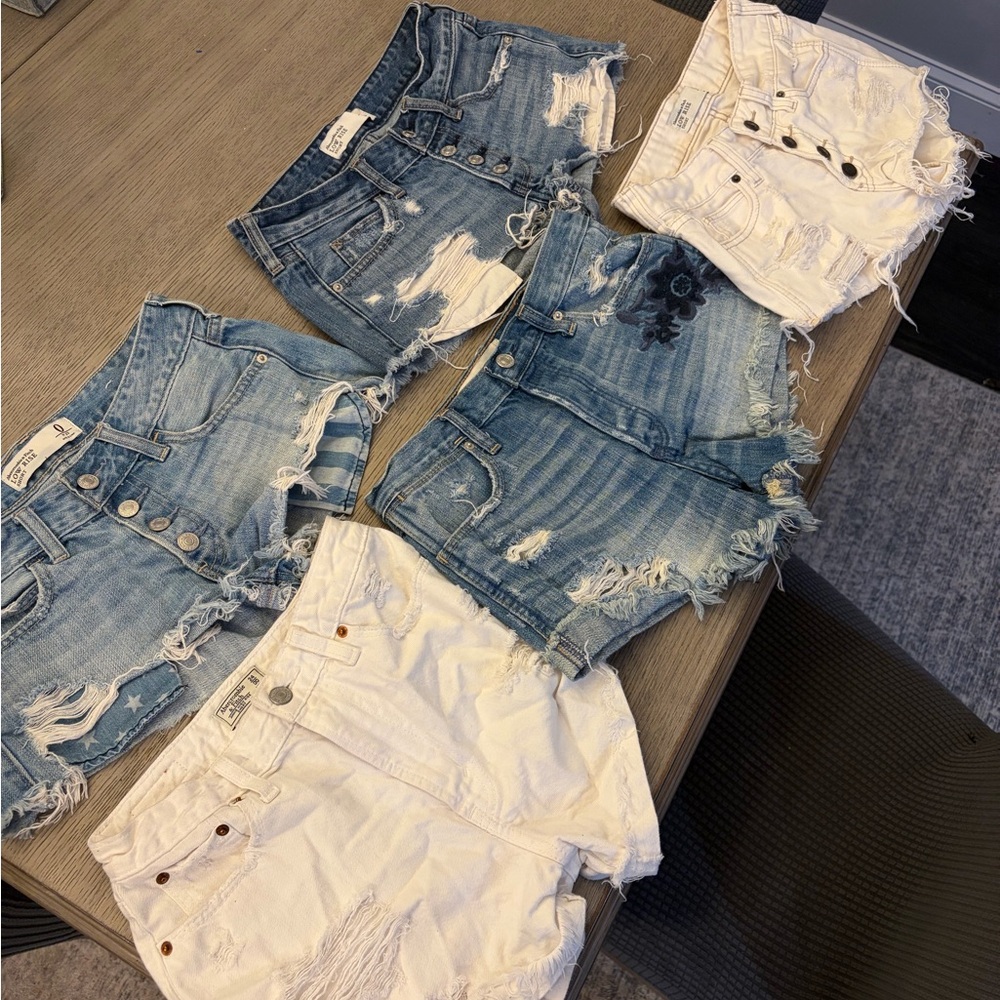 Abercrombie and Fitch Distressed Denim & White Cutoff Shorts Bundle